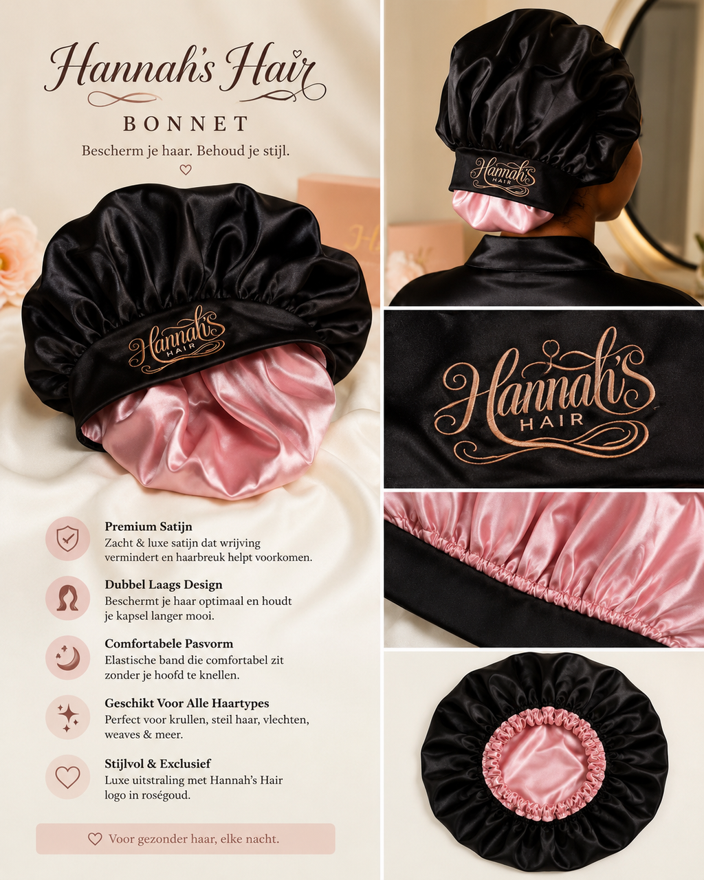 Bonnet satijnen slaapmuts