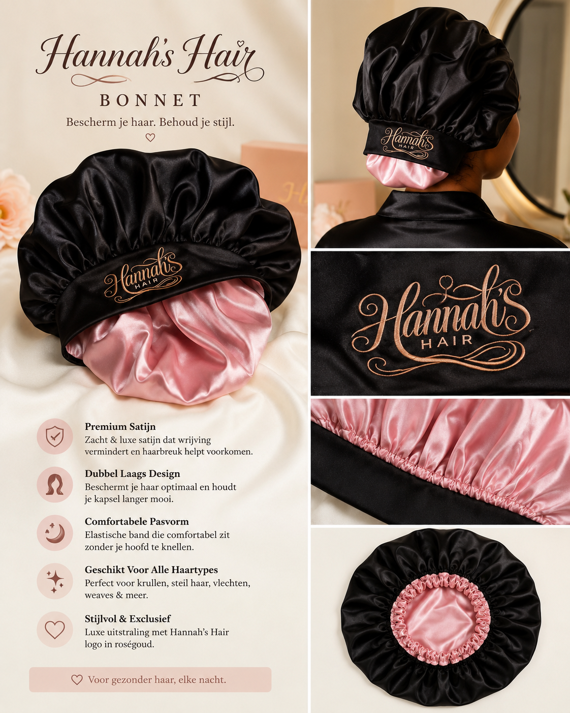 Bonnet satijnen slaapmuts